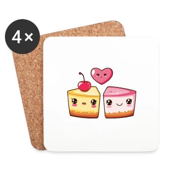 Käsekuchen Paar Liebe Kuchen Herz Comic - Untersetzer (4er-Set) - Weiß - Vorne