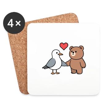 Möwe Braun Bär Freundschaft Liebe Herz Hände halte - Untersetzer (4er-Set) - Weiß - Vorne