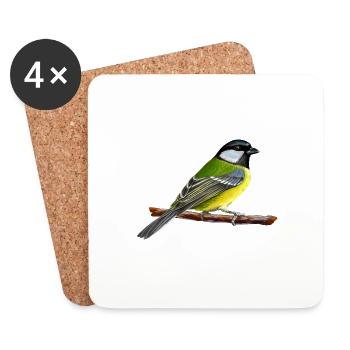 Oiseaux de jardin Merle Moineau Bleu Mésange Retro Oiseaux - Dessous de verre (lot de 4) - blanc - Devant