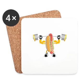 Bodybuilding Hot Dog Fitness Workout Gym - Coasters (set of 4) - white - Front