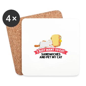Sandwich and Cats Love Cat Lovers Gift - Coasters (set of 4) - white - Front
