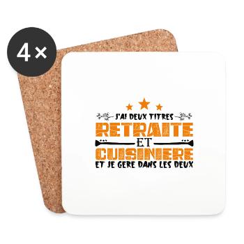 J'ai deux titres Retraite et Cuisinière. Cadeau - Dessous de verre (lot de 4) - blanc - Devant