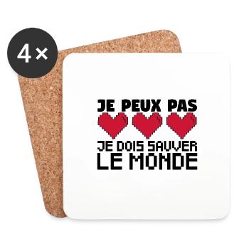 je peux pas je dois sauver le monde. jeux vidéo. - Dessous de verre (lot de 4) - blanc - Devant