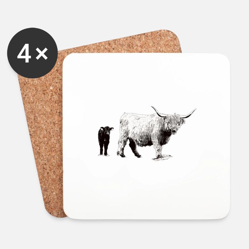 Schottisches Hochlandrind mit Kalb - Untersetzer (4er-Set) - Weiß