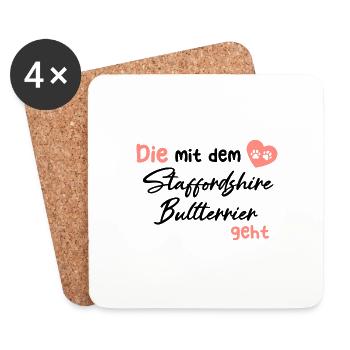 Die mit dem Staffordshire Bullterrier geht - Hunde - Untersetzer (4er-Set) - Weiß - Vorne