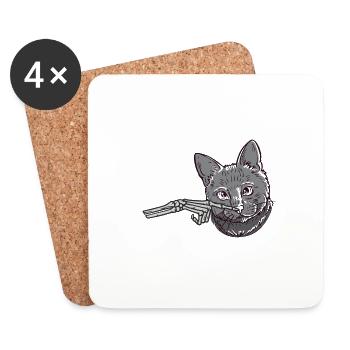 Squelette Main Chat Noir Spooky Halloween Grunge - Dessous de verre (lot de 4) - blanc - Devant
