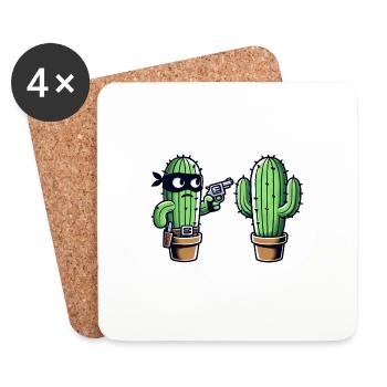 Raid drôle de cactus dans le Far West - Dessous de verre (lot de 4) - blanc - Devant