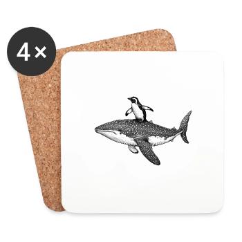 Pingouin, surf, requin-baleine - Dessous de verre (lot de 4) - blanc - Devant