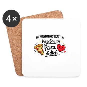 Beziehungsstatus: Vergeben an Pizza & dich - Untersetzer (4er-Set) - Weiß - Vorne