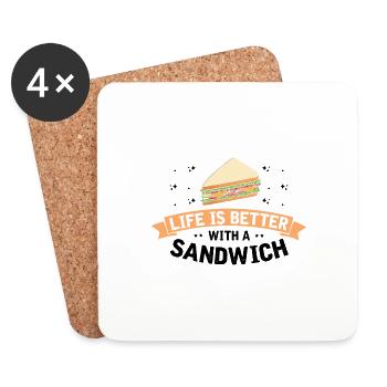 Life is Better with Sandwich Food BBQ - Coasters (set of 4) - white - Front