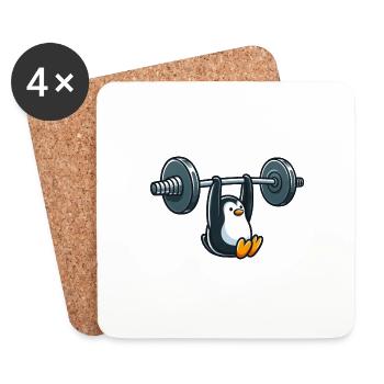 drôle pingouin fitness haltère dessin animé design - Dessous de verre (lot de 4) - blanc - Devant