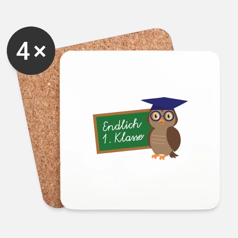 Endlich 1 Klasse Einschulung Schulanfang Schüler - Untersetzer (4er-Set) - Weiß
