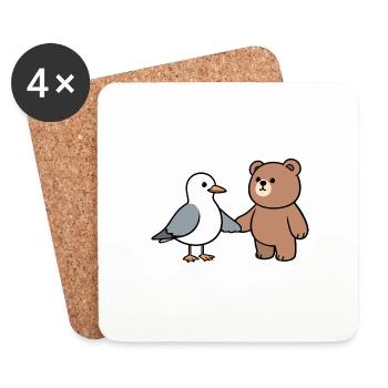 Moin Möwe Bär Freundschaft Liebe Hände halten - Untersetzer (4er-Set) - Weiß - Vorne
