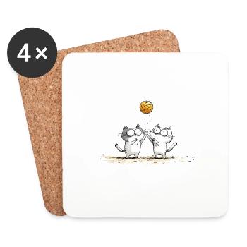 Cats Playing Beachvolleyball - Coasters (set of 4) - white - Front