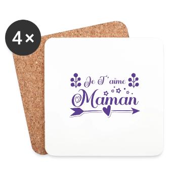 Je t'aime maman , cadeau maman. Cadeau mère. - Dessous de verre (lot de 4) - blanc - Devant