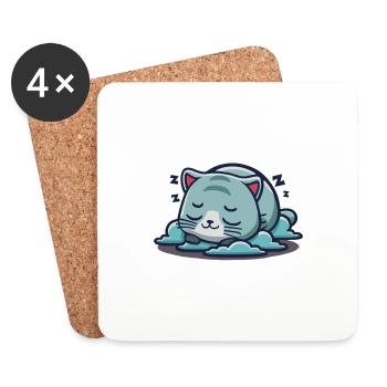 A cute kawaii kitten in a nap - Coasters (set of 4) - white - Front