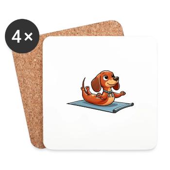 Dachshund Yoga Fitness Workout Cute Dog Gymnastics - Coasters (set of 4) - white - Front