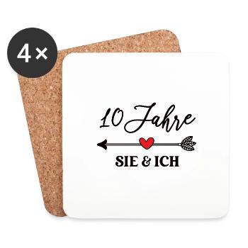 10 Jahre Sie und Ich 10. Hochzeitstag Ehe Paar - Untersetzer (4er-Set) - Weiß - Vorne