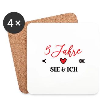 5ter Hochzeitstag 5 Jahre Ehe Hölzerne Hochzeit - Untersetzer (4er-Set) - Weiß - Vorne