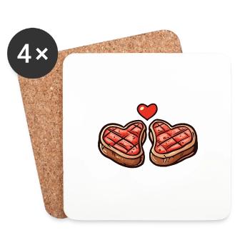 Steak Meat Grilling Couple Love Heart - Coasters (set of 4) - white - Front