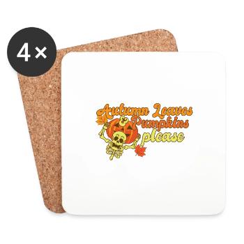Bonjour Feuilles d’automne et citrouilles s’il vous plaît squelette - Dessous de verre (lot de 4) - blanc - Devant