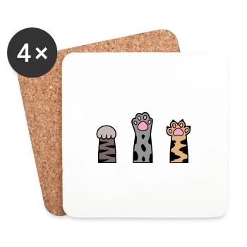 Cute Kawaii Cat Paw Rock Paper Scissor Kitty Cat - Coasters (set of 4) - white - Front