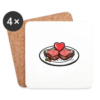 Steak Meat Giillen Couple Love Heart - Coasters (set of 4) - white - Front