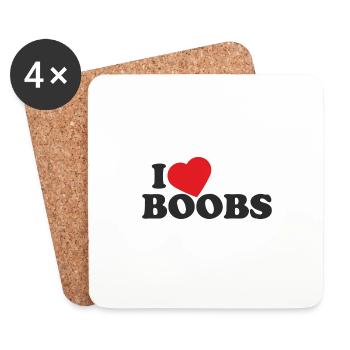 I Love Boobs | Brüste | T0005 - Untersetzer (4er-Set) - Weiß - Vorne