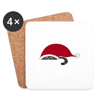 Chat de Noël - Dessous de verre (lot de 4) - blanc - Devant