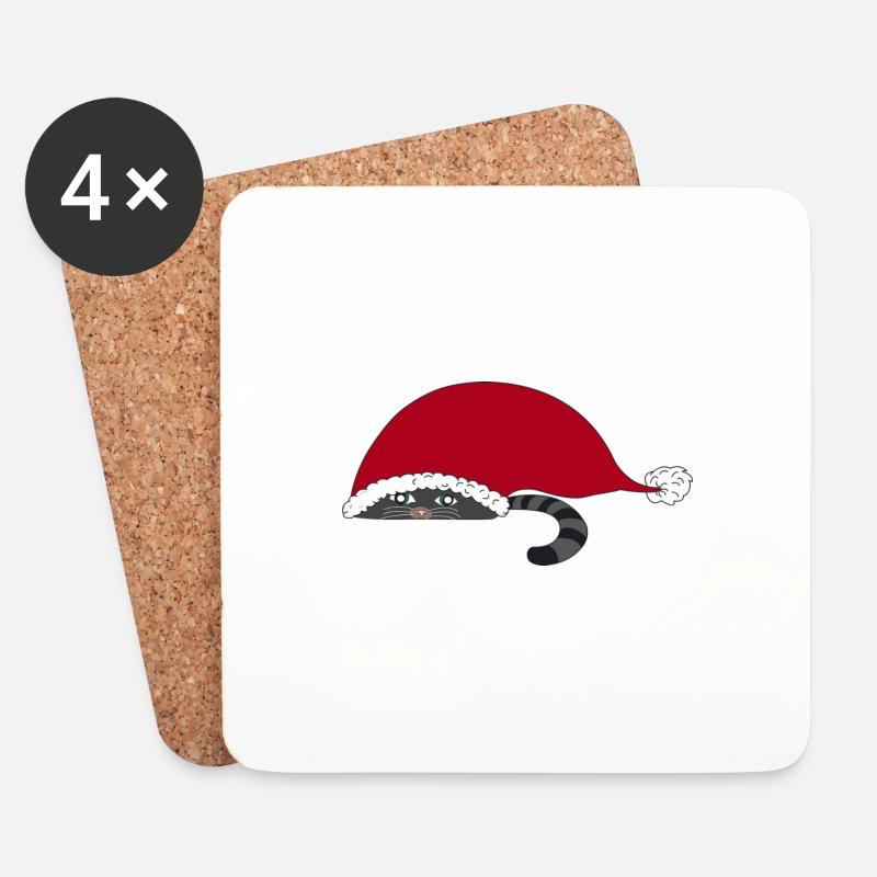 Weihnachten Katze - Untersetzer (4er-Set) - Weiß