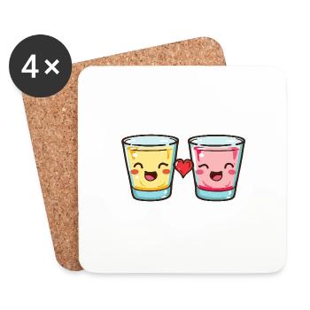 Tequila Shots Kurze Paar Herz Comic - Untersetzer (4er-Set) - Weiß - Vorne
