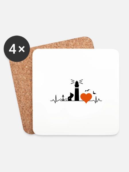 LEUCHTTURM Strandkorb Meer Küste Herz Liebe - Untersetzer (4er-Set) - Weiß