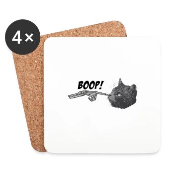 Black Cat Spooky Halloween Skeleton Hand Grunge - Coasters (set of 4) - white - Front