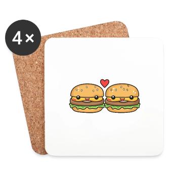 Burger Couple Amour Coeur Bande Dessinée - Dessous de verre (lot de 4) - blanc - Devant