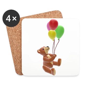 Nounours avec des ballons colorés - 3D - Dessous de verre (lot de 4) - blanc - Devant