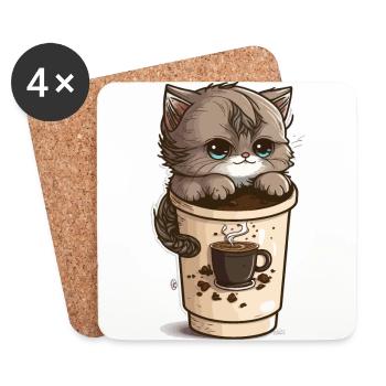 Caffeine Kitty - Coasters (set of 4) - white - Front