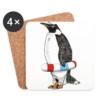 PINGUIN WARTET SOMMER - Untersetzer (4er-Set) - Weiß - Vorne