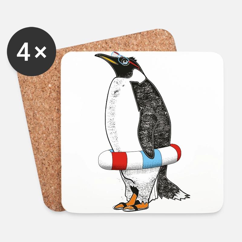 PINGUIN WARTET SOMMER - Untersetzer (4er-Set) - Weiß