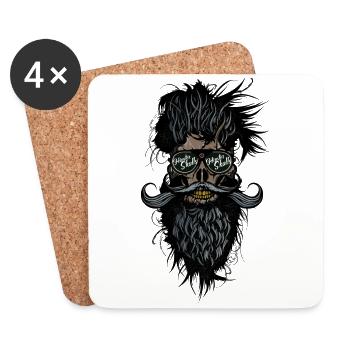 tete de mort hipster skulls barbu moustache lunett - Dessous de verre (lot de 4) - blanc - Devant