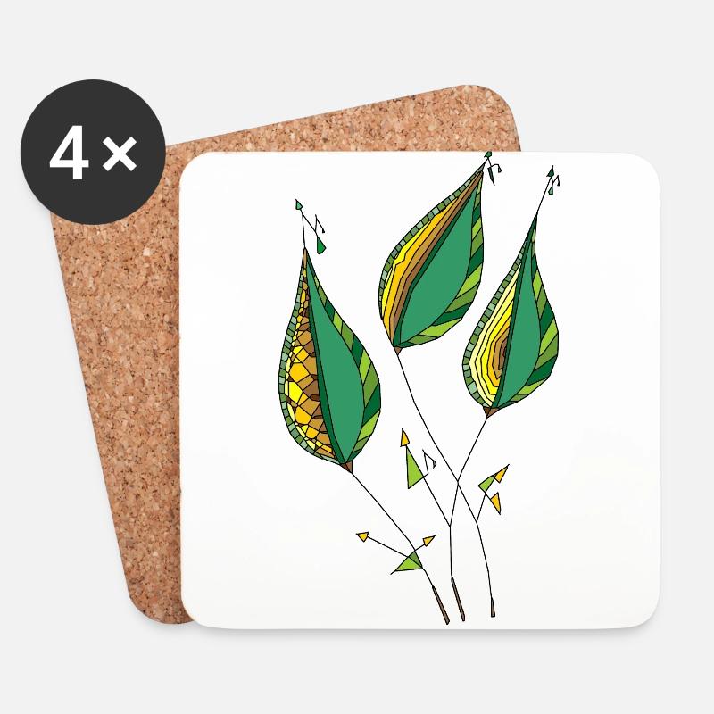 Dekorative Blätter - Untersetzer (4er-Set) - Weiß
