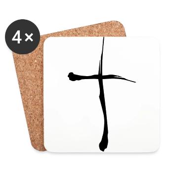 Stock Kreuz - Untersetzer (4er-Set) - Weiß - Vorne