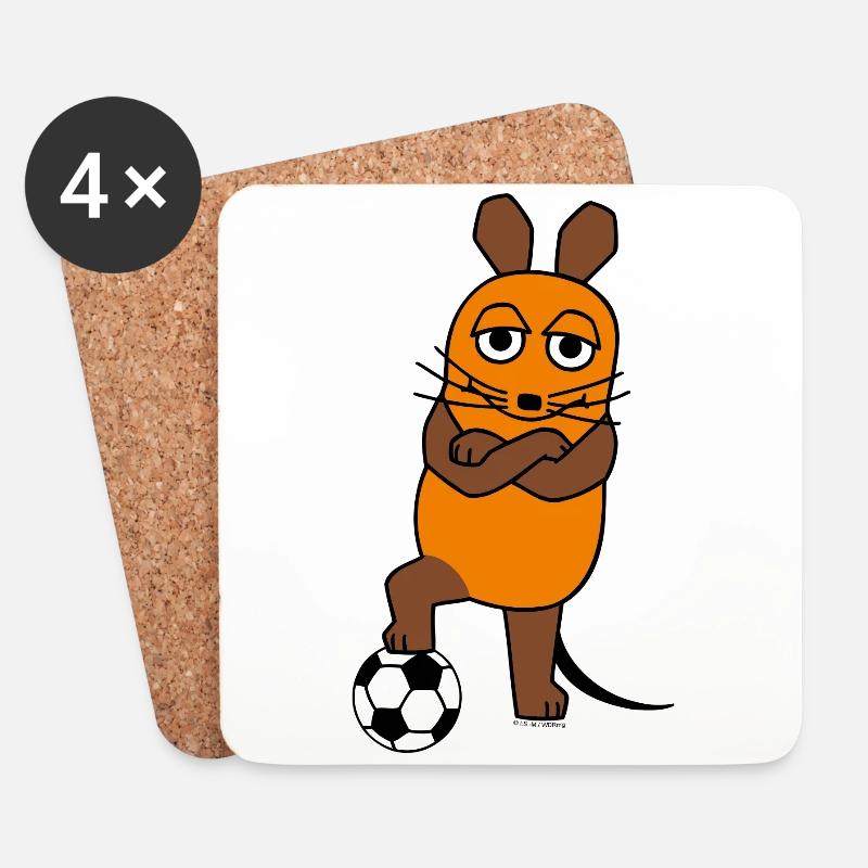 Die Maus mit Fussball - Untersetzer (4er-Set) - Weiß