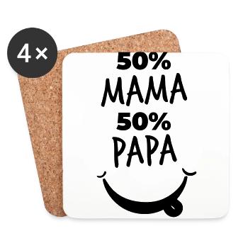 50 mama 50 papa - 50/50% pour cent - Dessous de verre (lot de 4) - blanc - Devant