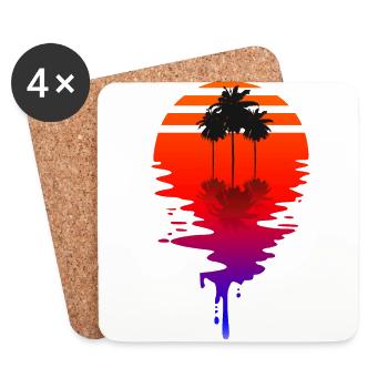 Dripping Sun - Retrowave Sonne mit Palmen - Untersetzer (4er-Set) - Weiß - Vorne