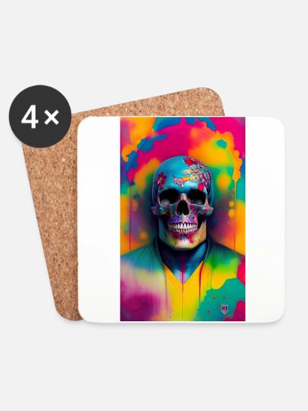 ARTWORK Skull Color - Untersetzer (4er-Set) - Weiß