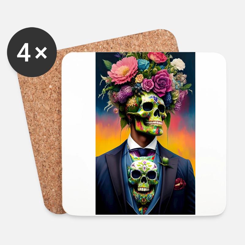 ARTWORK Flower Skull - Untersetzer (4er-Set) - Weiß