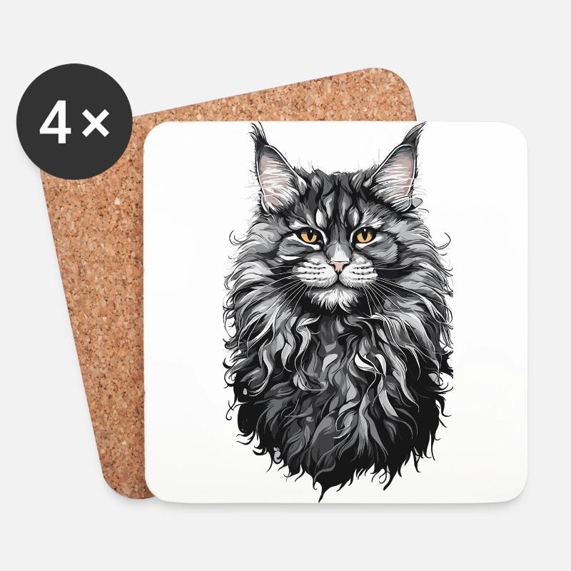 Maine-Coon-Katze Katzenliebhaber Katze Design - Untersetzer (4er-Set) - Weiß