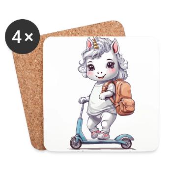Einhorn Schüler Schulkind mit Roller Schule Design - Untersetzer (4er-Set) - Weiß - Vorne