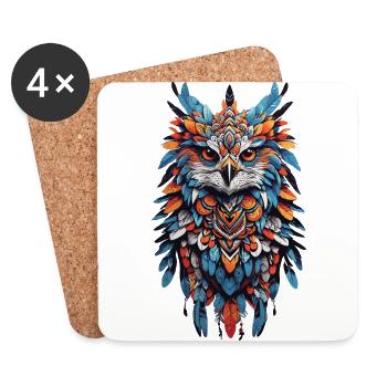 Spiritueller Falken Feder Mandala Bohemian Spirit - Untersetzer (4er-Set) - Weiß - Vorne