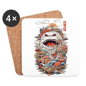 Retro Sushi Monster Japans kulinarisches Wunder - Untersetzer (4er-Set) - Weiß - Vorne